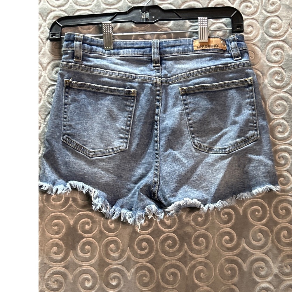 Unionbay Blue Denim Jean Shorts Red White Stripe Frayed Hem Size‎ 5 - Picture 10 of 10